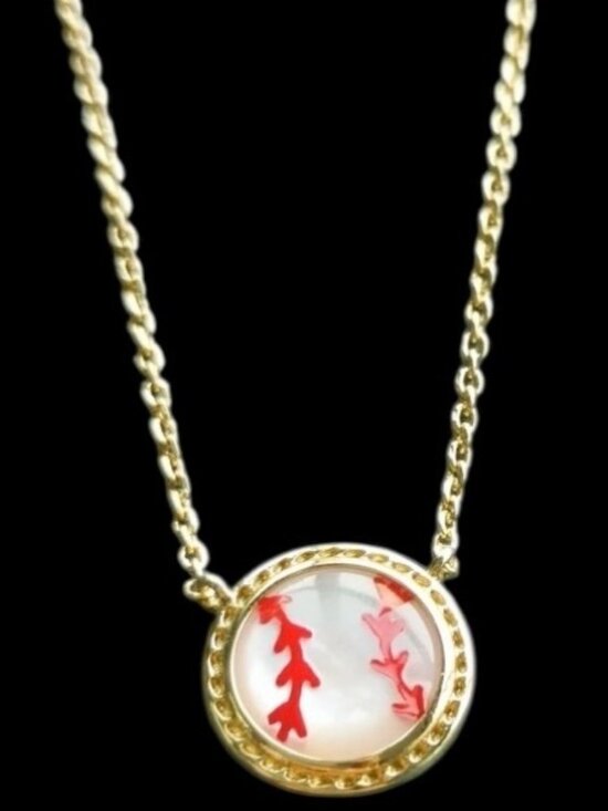 KENDRA SCOTT Baseball Sports Pendant Necklace 14k Gold & Mother-of-Pearl NEW NWT - Picture 2 of 3